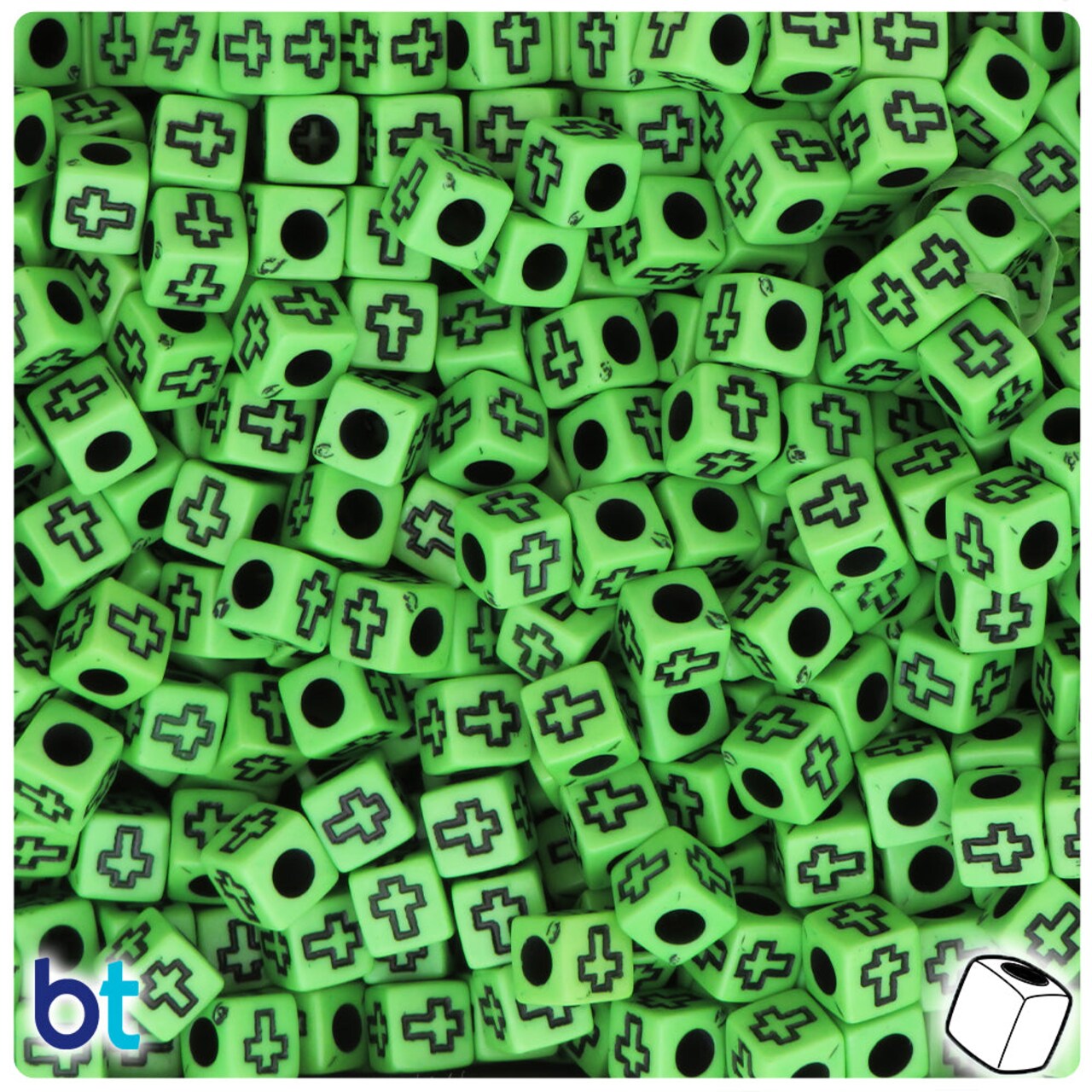 BeadTin Light Green Opaque 6mm Cube Plastic Alpha Beads - Black Crosses (200pcs)